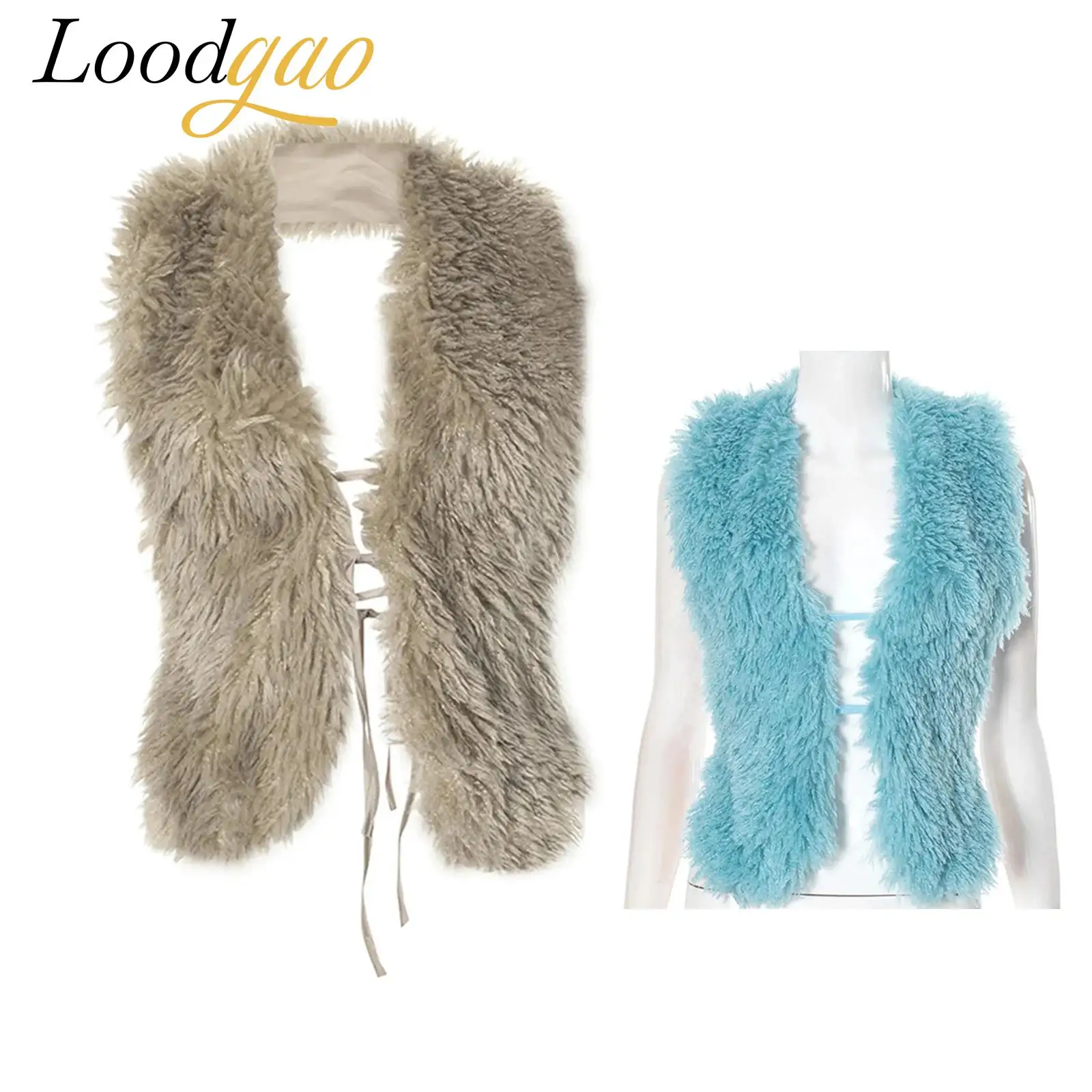 

OuterwearFaux Fur Vest Women Tank Backless Halter Sleeveless Tie Warm Tops Evening Party Music Festival Costume