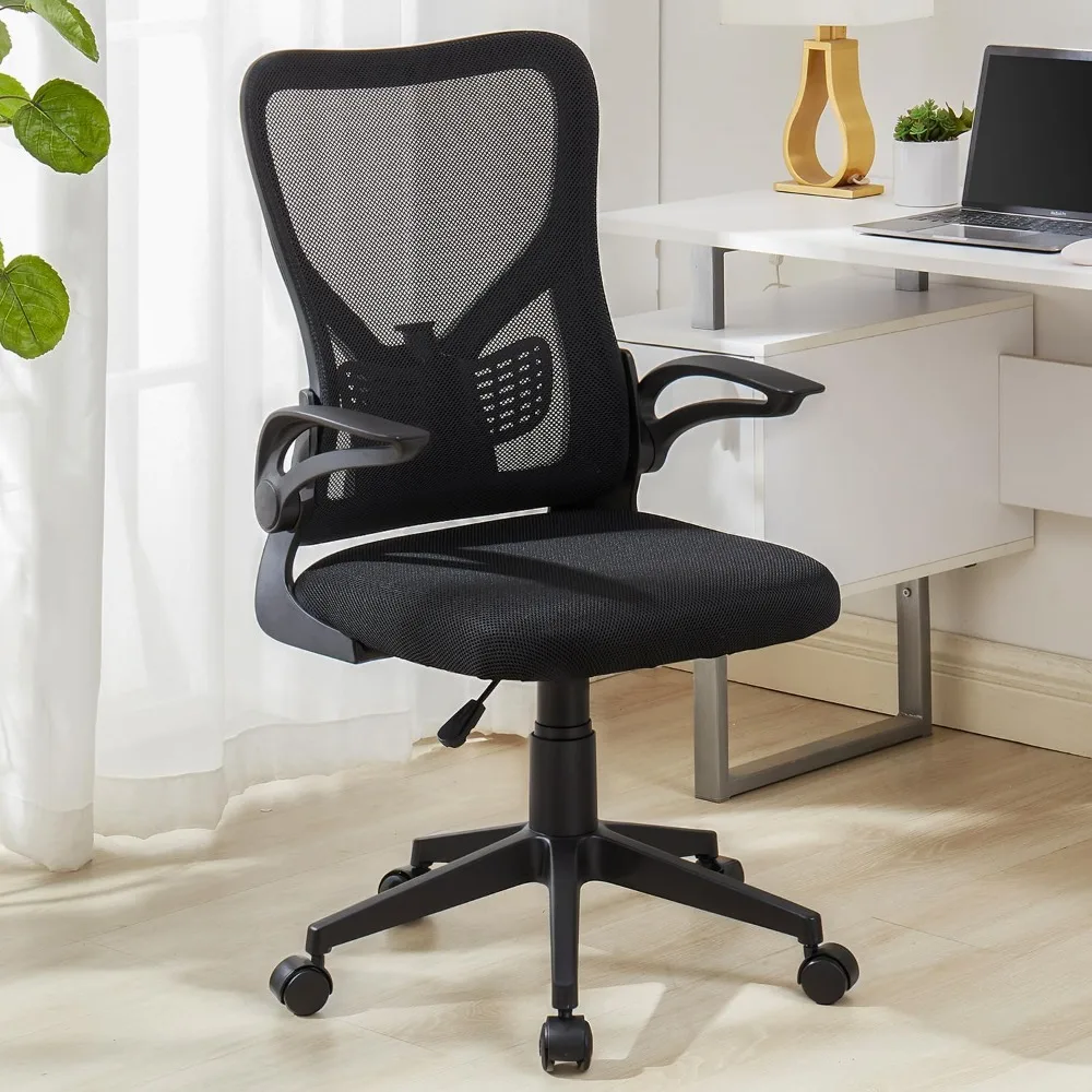 Mid-Back Mesh Ergonomic Office Chair with Flim-up Armrests, Breathable Lumbar Support, Swivel Wheels