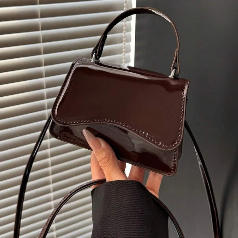 Schicke Glänzende Mini-Klapptasche, Abnehmbarer Riemen Crossbody Schultertasche, Modische Vielseitige Alltags- und Arbeitshandtasche für den Arbeitsweg – Detail 5