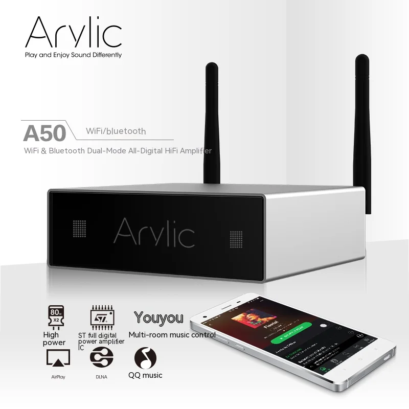 WiFi Bluetooth Amplifier Arlyic A50 Dual Mode Multi-Room Home AV Control System Lossless Music Wireless Amplifier Airplay ,DLNA