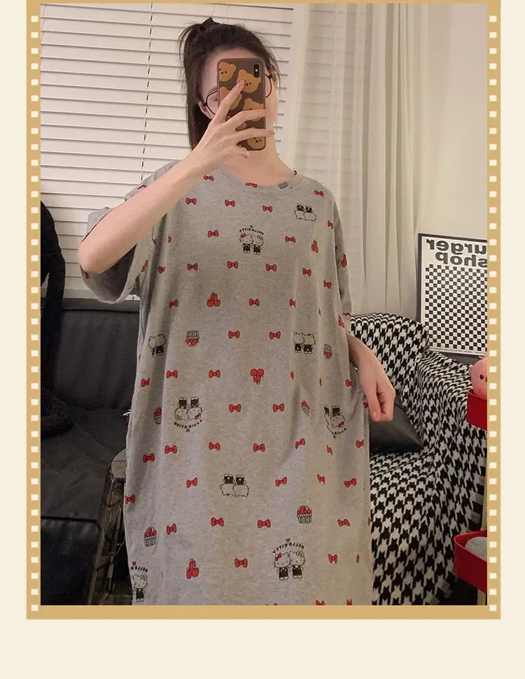 Hello Kitty Women's Fall Winter Long Sleeve Nightgown Kawaii Cute Plush Cozy Sleepwear Home Loungewear Outfit