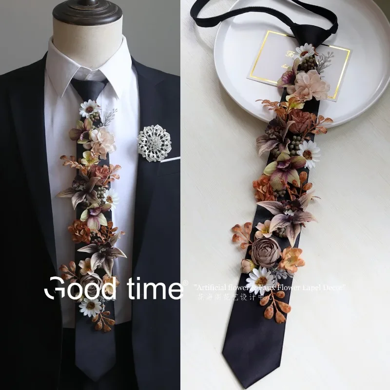 Tie flower simulation flower, boy group animation clothing with groom and best man wedding event celebration business flower arr