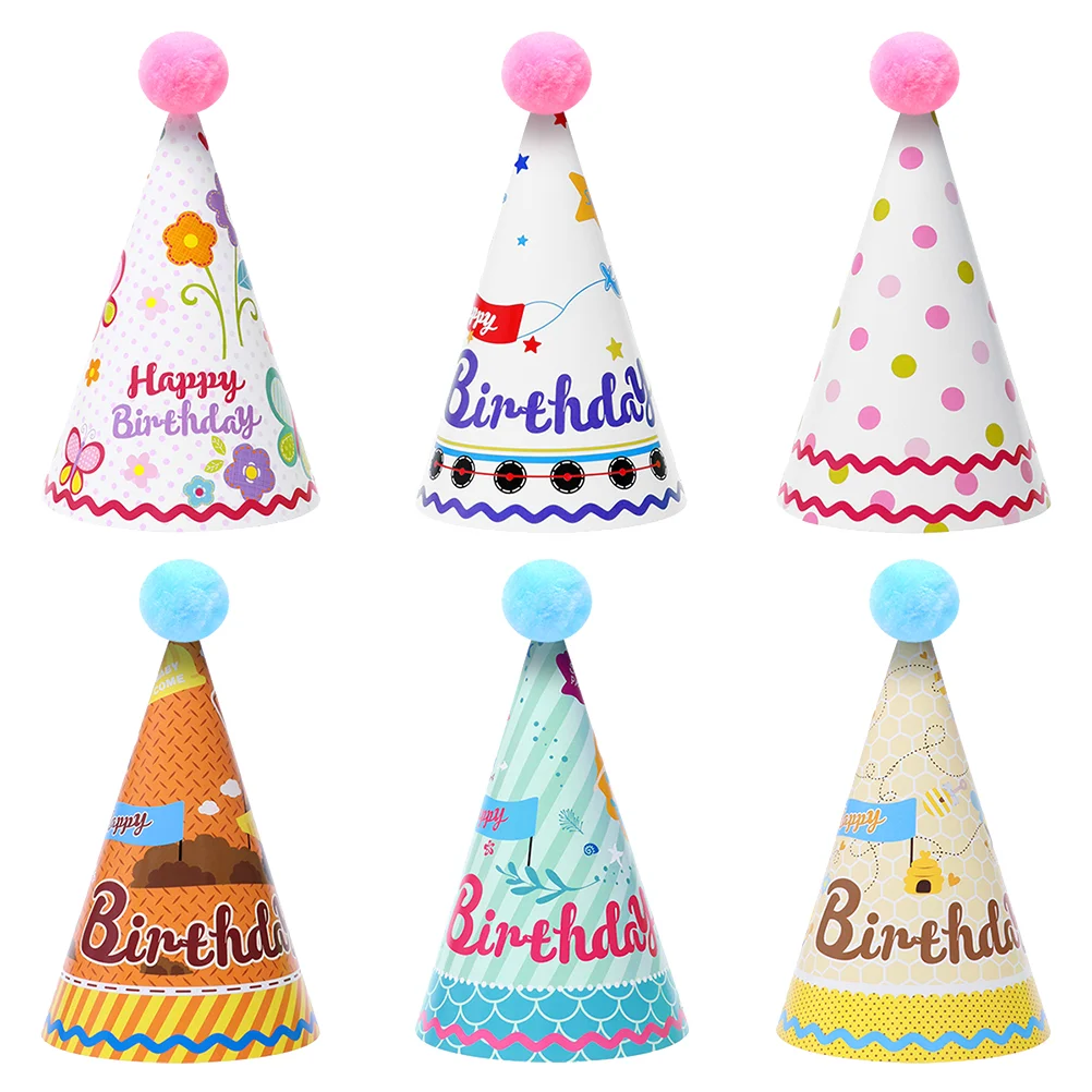 6 Pcs Birthday Hat Cone Hats Toddler Cap Kids Party Happy Decorations Cartoon Paper Pointed Clothing Girl