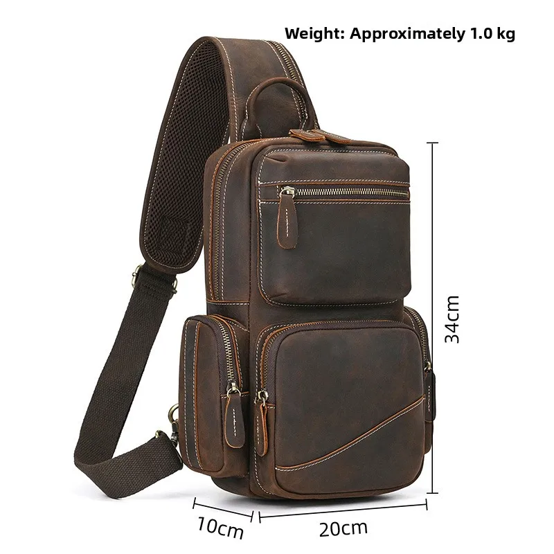 New Men's Genuine Leather Crossbody Bag Multi-Pocket Retro Shoulder Backpack Large Capacity Chest Bag