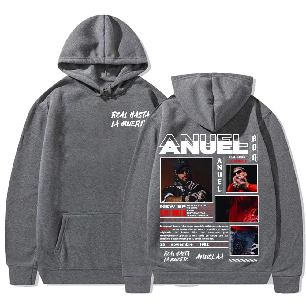 مغني الراب Anuel AA Real Hasta La Muerte نمط مطبوعة هوديي الخريف/الشتاء جديد الرجال المألوف الهيب هوب هوديي غير رسمي