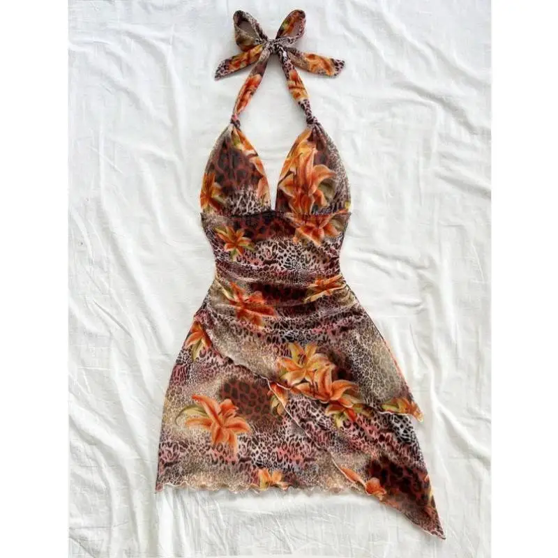 الصيف الأزهار ليوبارد طباعة مطوي Dr B 6449 Sle عبر الحدود تصميم Strapl ملابس رياضية كاجوال مجموعة سبعة Sve #3