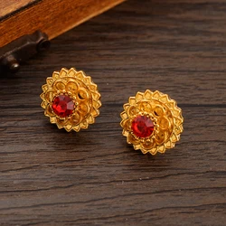 2CM Gold Color Cute Geometric Flower Round Africa Earrings Nicely Women Men Charm Earring Lucky Jewelry