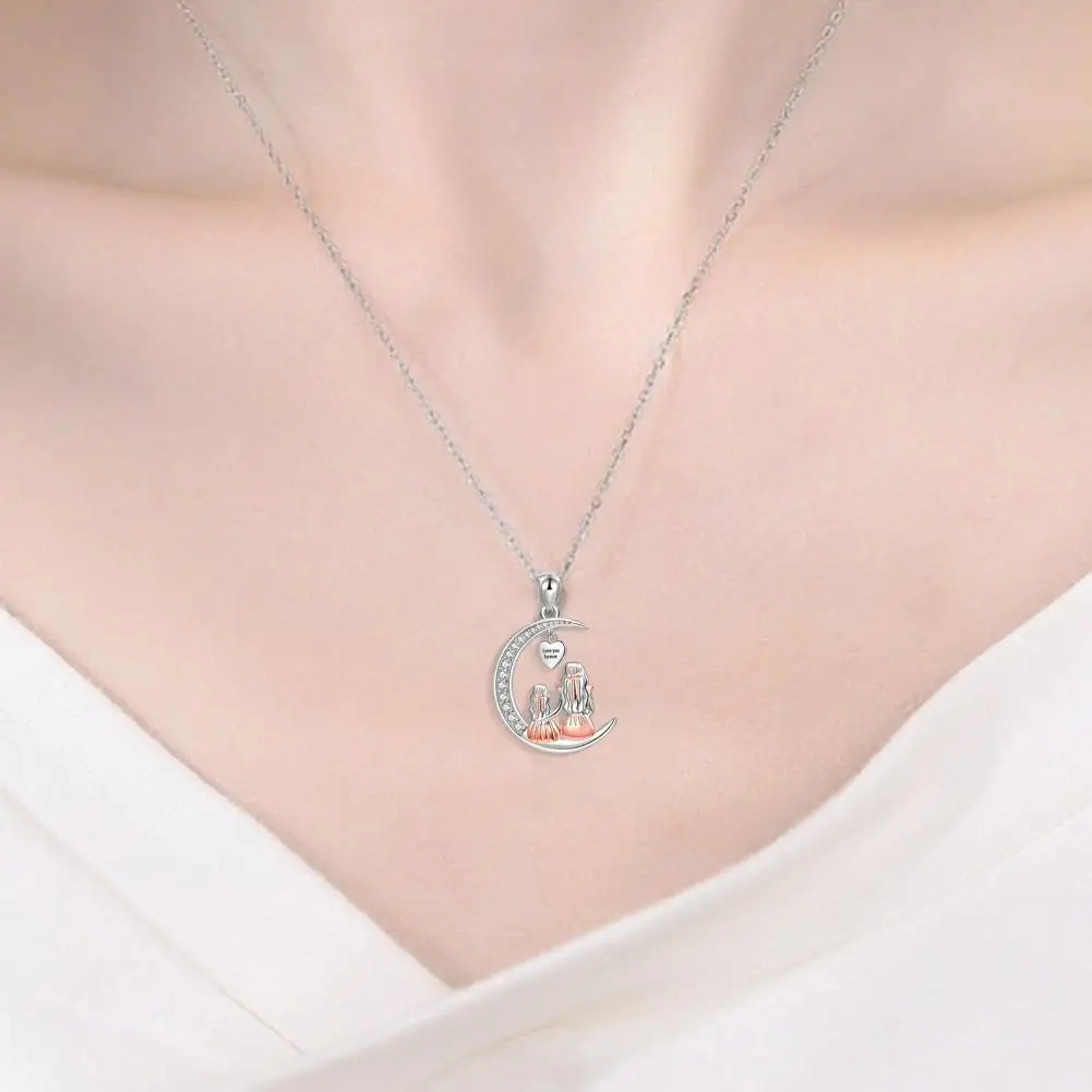 Love You Forever Moon Necklace for Women Mom Daughter Sitting on The Moon Pendant Necklace Jewelry Gift for Christmas Valentine'