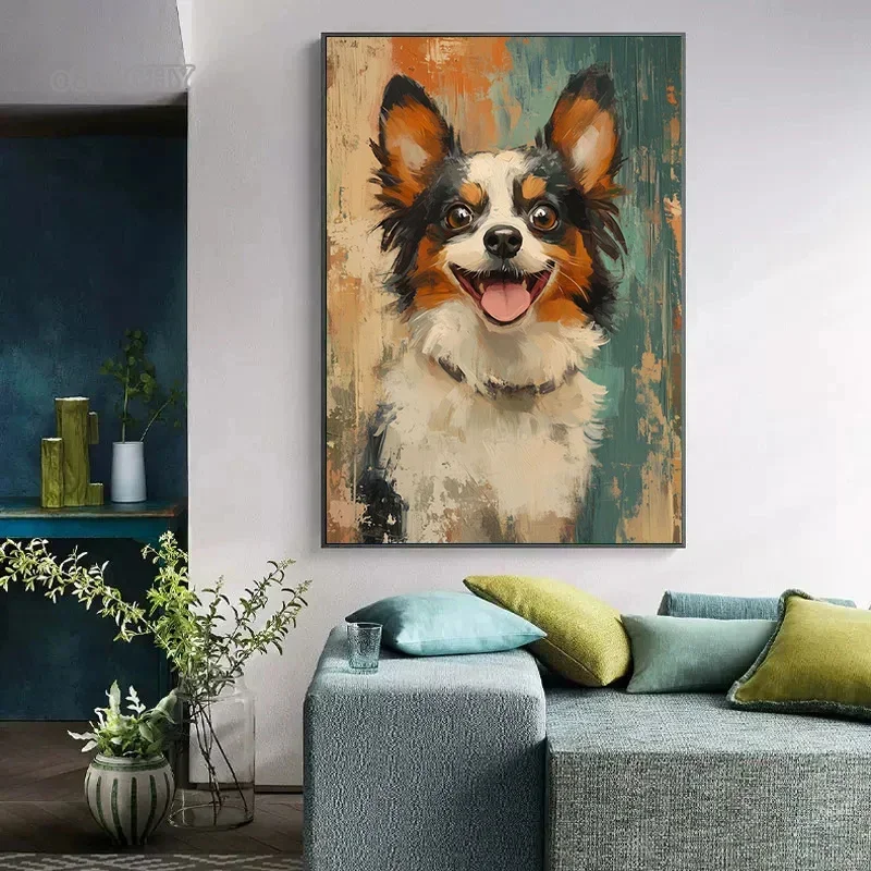 Cute Chihuahua Portrait Abstract Art Canvas Painting Cute Dog Portrait Posters and Prints Wall Art Picture for Home Room Decor