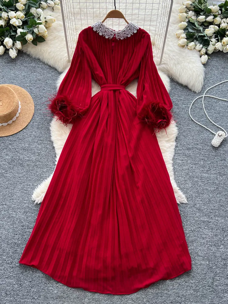 Ele Bubble Sve Dr Jupe longue ornée lourde pour femme Ultra Fairy T Belle balançoire longue Dr Saison d'automne