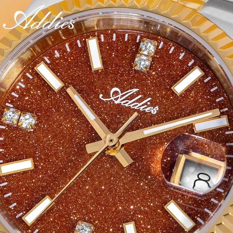 ADDIES 28MM Lady Quartz Watch Super Luminous Aventurine Dial Quartz Wristwatch 5Bar Waterproof Sapphire Glass Date Display Watch