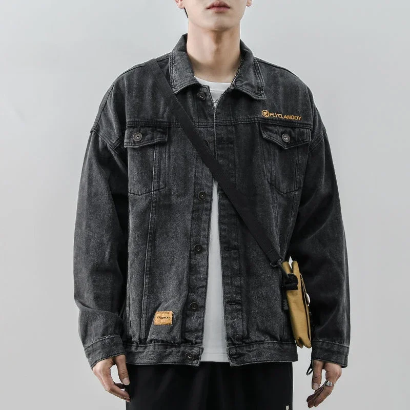 Cowboy Coat for Men Autumn Korean Popular Clothes New In Denim Jackets Man Size L Elatic Loose Cheap Price Stylish Low Lxury Y2k