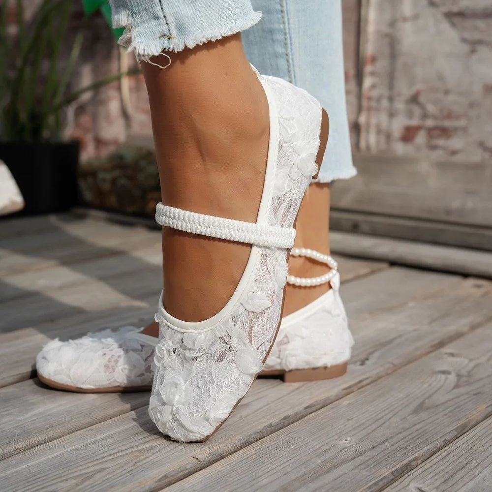 1 Pair Floral Soft Sole Square-toe Flat Shoes French-style Breathable Mesh Net Flower Shoes Elegant Mary Jane Flat Shoes Summer