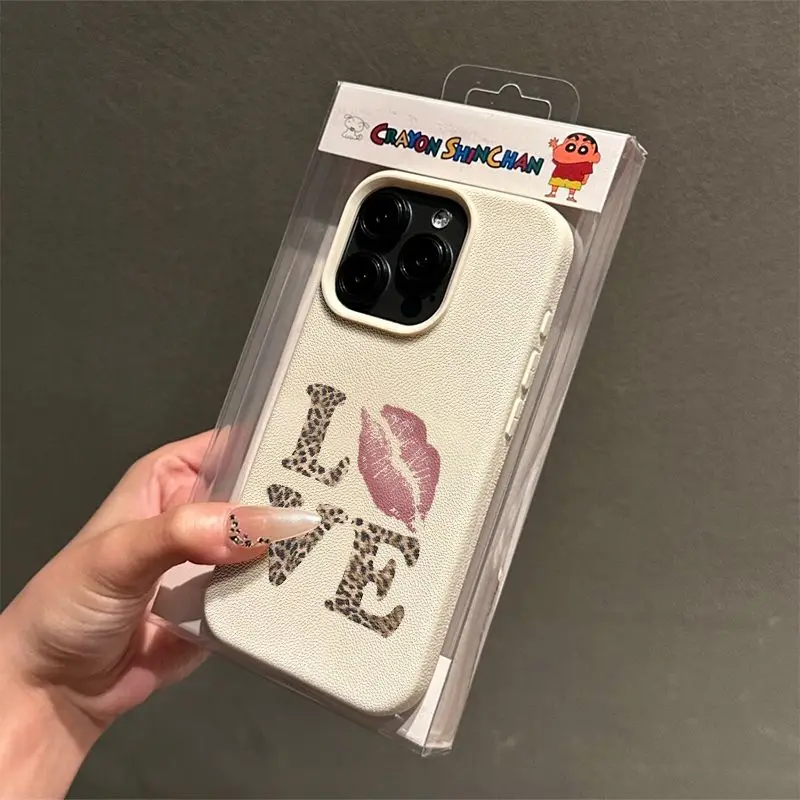 

Leopard Print Heart-Shaped Red Lips Phone Case For iPhone16 15 14 13 12 11ProMax XR XS MAX 78PLUS INS Fashion Dermatoglyph Cover