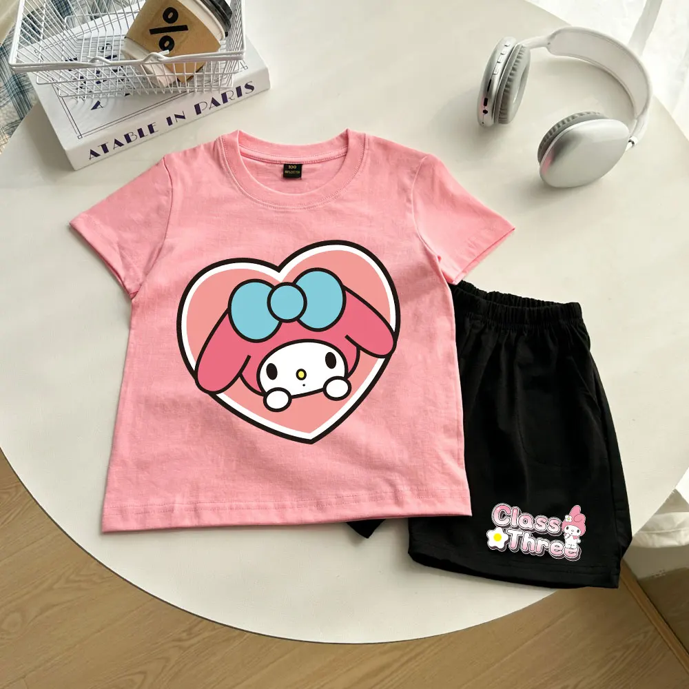 

New My Melody Cotton Tshirt +shorts 2pcs Sets Anime Summer Multiple Fashion Children's T-shirts Casual Short Sleeve Trucksuit