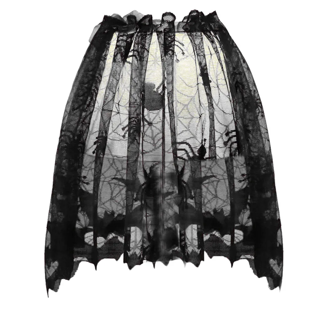 Knitted Lamp bat lace Black Curtain Cover Halloween Home Decor 120 Inches Long Curtains