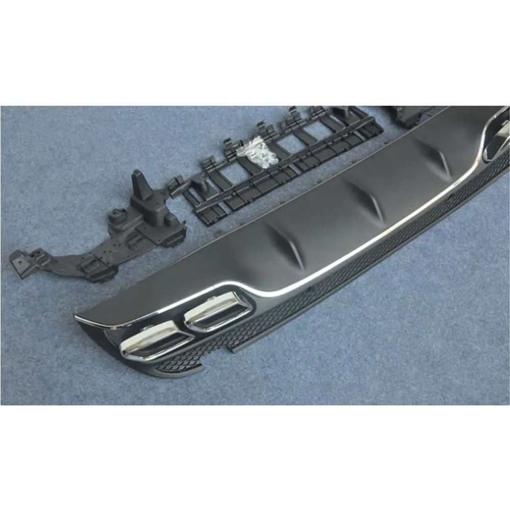 PP Rear Bumper Lip Diffuser Exhaust Tips 4 Outlet for Benz C Class W205 C200 C220 Sedan 4 Door Change to C63 AMG look 15-17 view 5