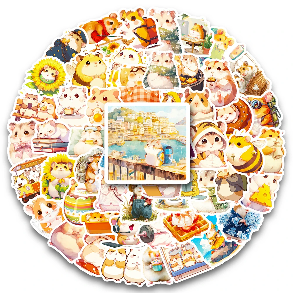 10/30/56 pçs aquarela animal hamster adesivos bonito dos desenhos animados decoração adesivo diy notebook telefone diário graffiti decalques para presente