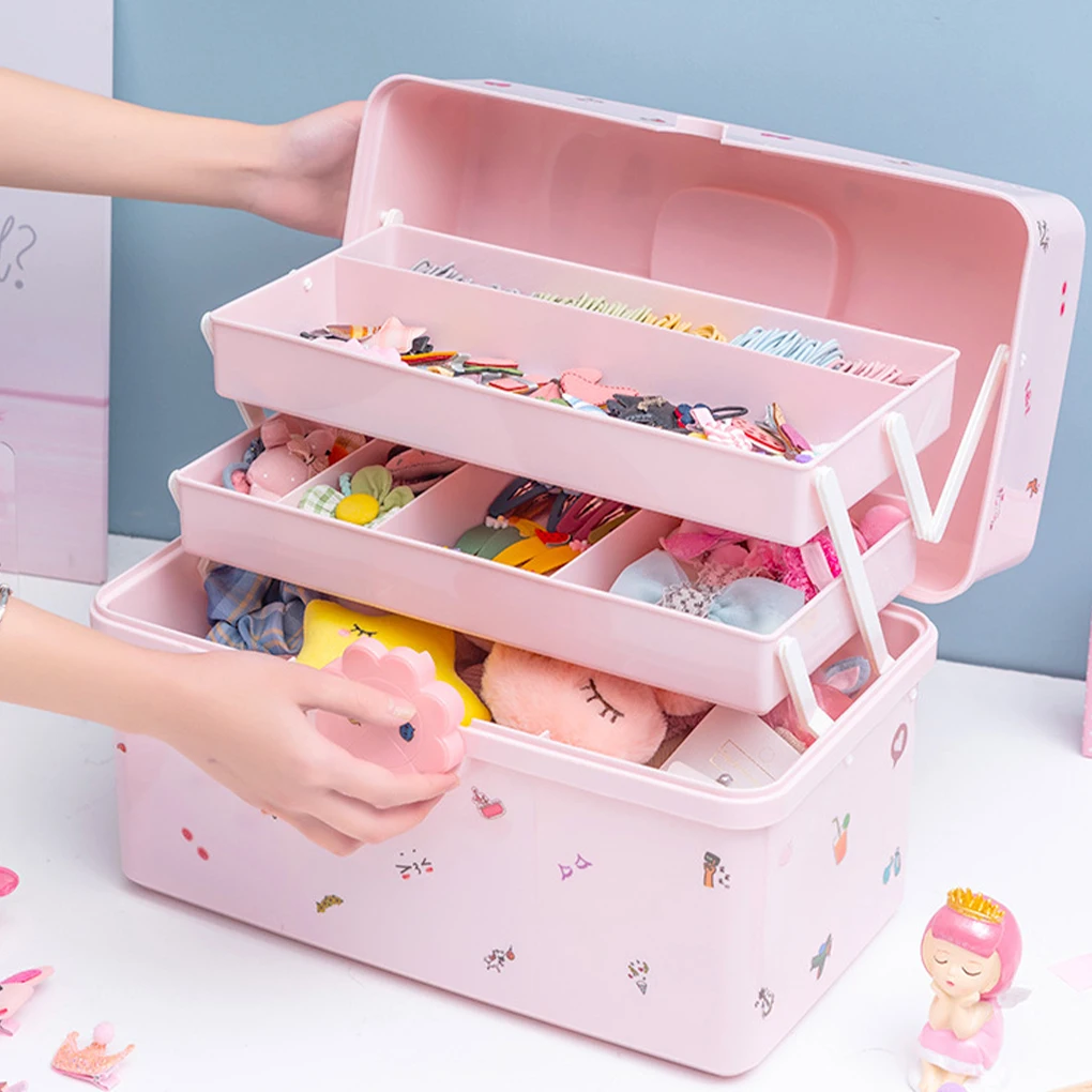 صندوق تخزين إكسسوارات الشعر من Stay Tidy and Fashionable، صندوق تخزين حبل الرأس المحمول متعدد الطبقات، هيرموسا الوردي