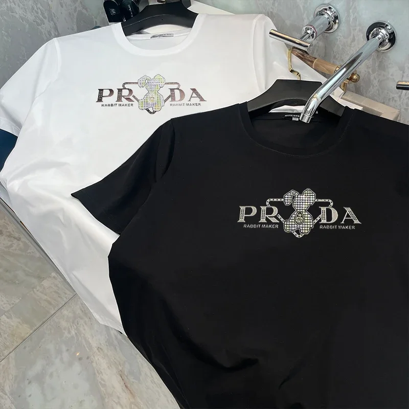 أزياء فاخرة ماركة 2025 صيف جديد مصمم طباعة نمط أرنب القطن الخالص عالية الجودة عادية Harajuku للجنسين حجم كبير