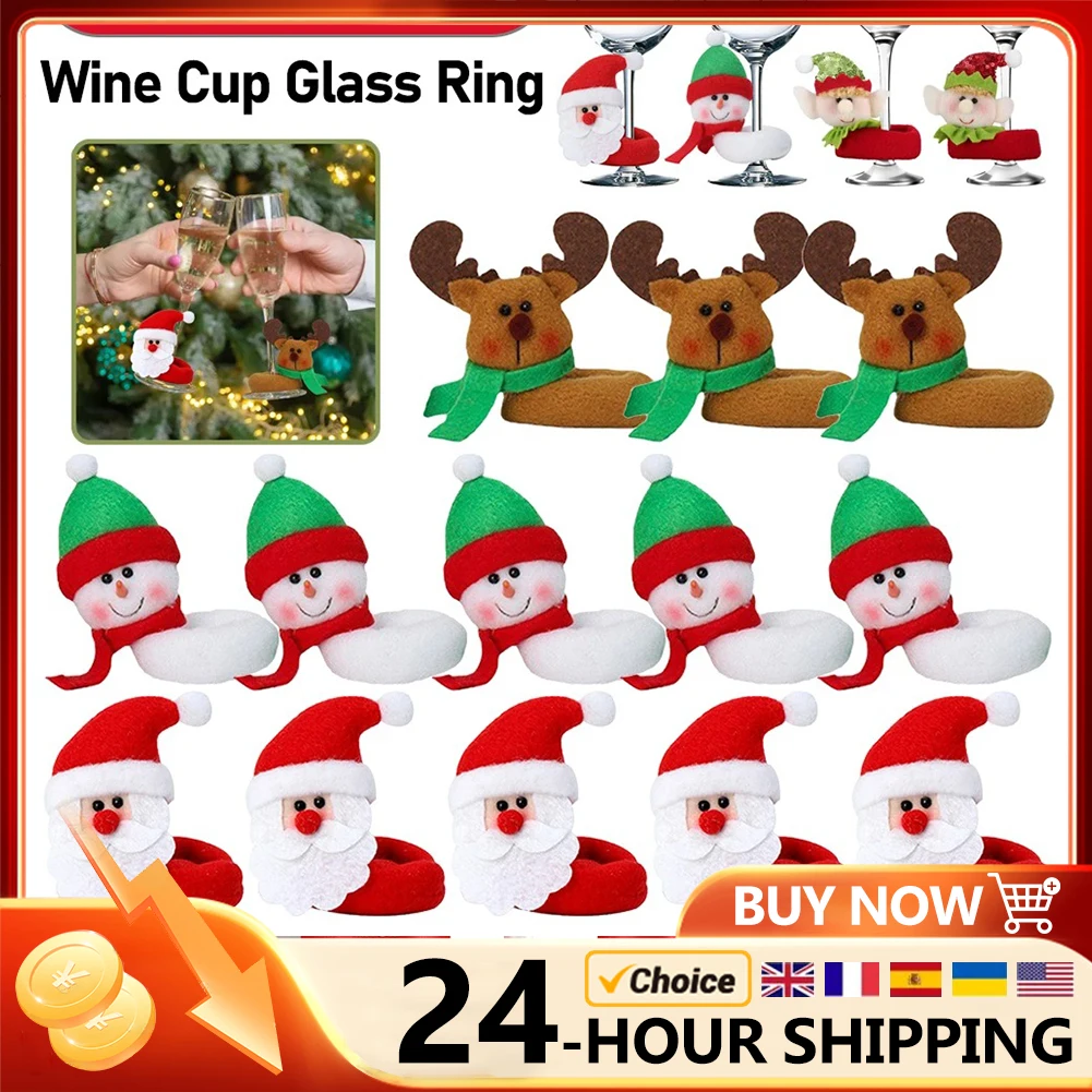 2-20 stücke Weihnachts dekor Wein Tasse Glas Ring Elch Schneemann Weinflasche Topper Ringe Weinglas Anhänger Weihnachts becher Dekoration