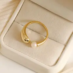 2023 New Personality Vintage Trendy Irregular Baroque Pearl Simple Geometric Cold Ring For Women Girls Party Jewelry Hotsale