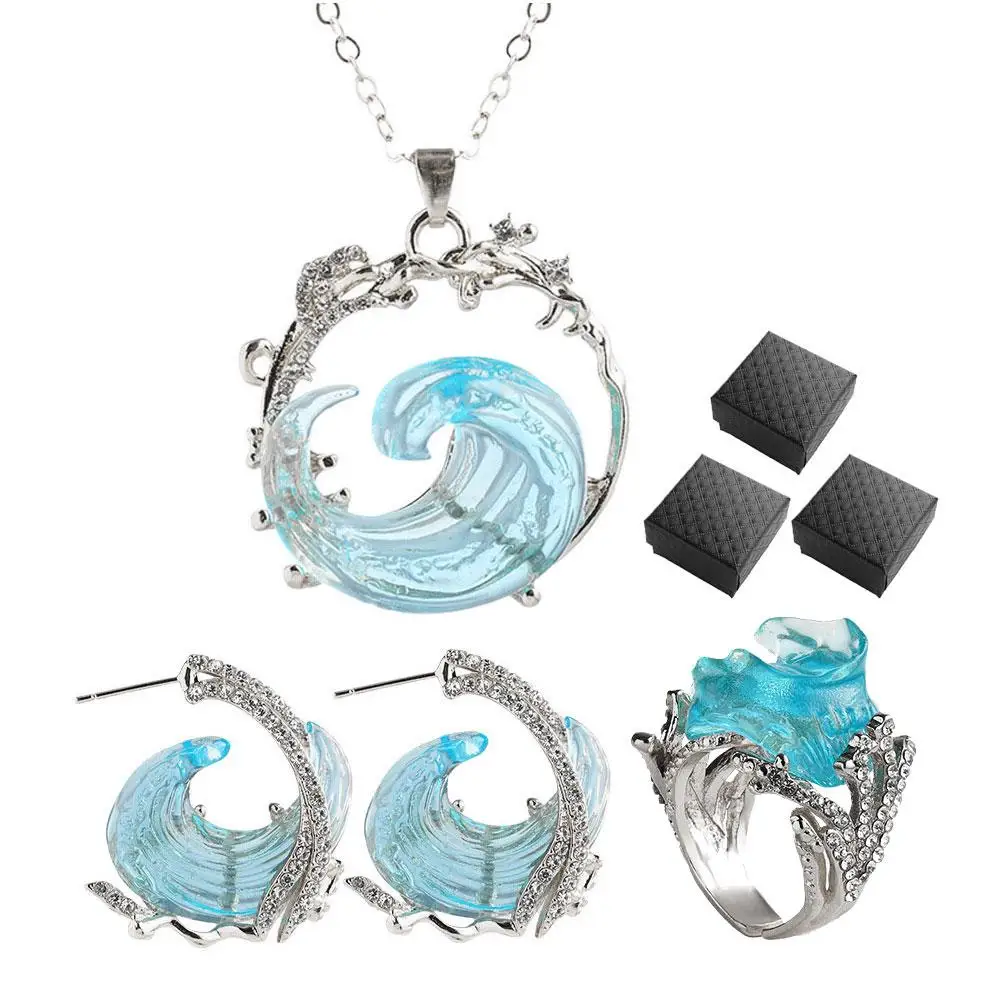 NEW Ocean\'s Oath Necklace Earrings Jewelry Set Light Luxury And Exquisite Ocean Wave Sky Blue Female Wedding Party Jewelry Set