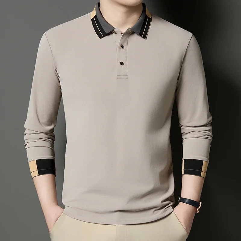 New Men's Business Casual Long Sleeved Shirt Solid Color Polo Shirt Fashionable Breathable Comfortable Versatile Top