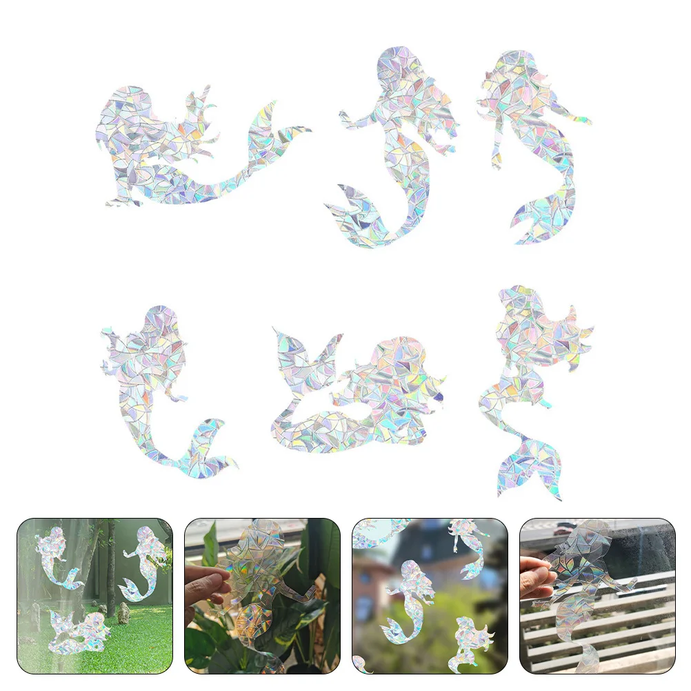 

6Pcs Mermaid Stickers Indoor Window Decals Creative Refraction Ornament Party Background Home Bar Club Decoration