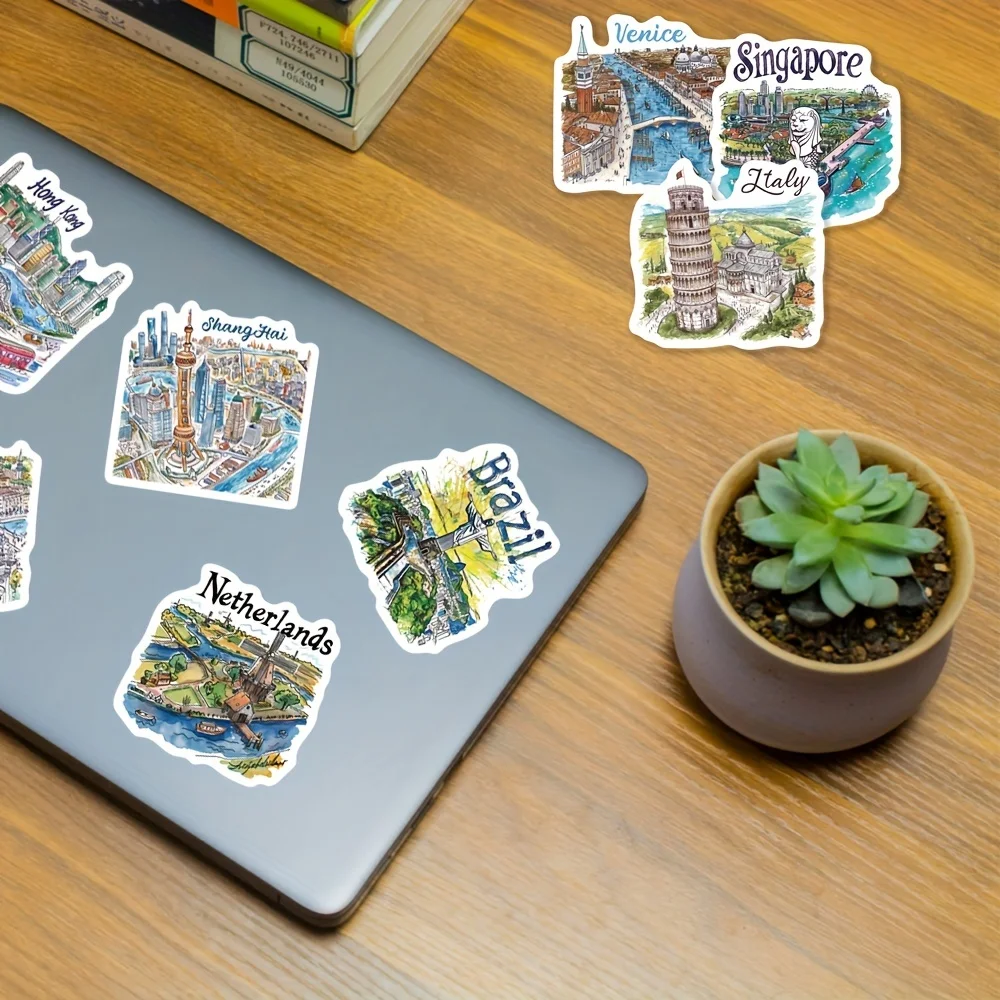 

50 шт. яркие нарисованные вручную наклейки с дорожной картой с мультяшным дизайном, водонепроницаемые, многоразовые и прочные отделения неправильной формы