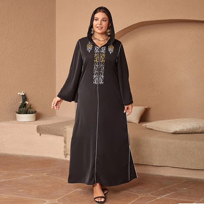 Fashion Arabic Muslim Abaya Woman Long Sleeve Kaftan Hooded Robe Embroidery Dress Turkish Islamic Clothing 2024 New Style