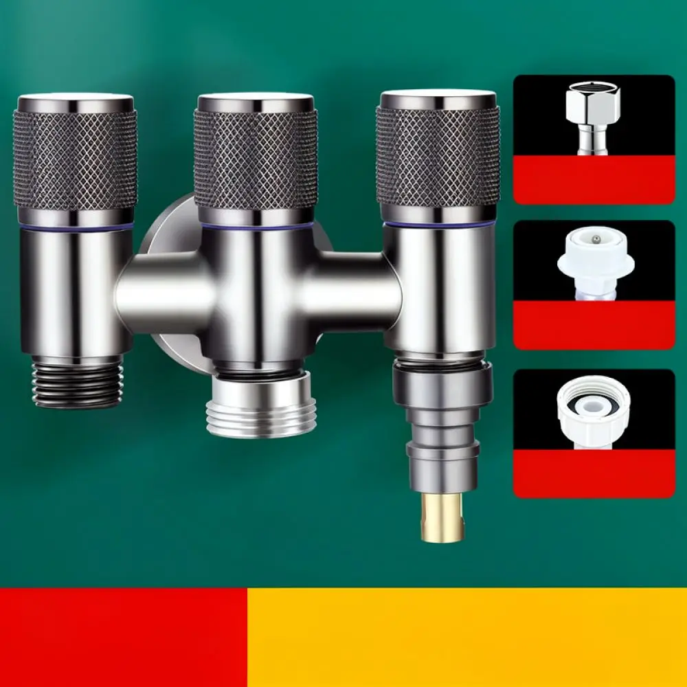 Stainless Steel Water Splitter Valve One In Three Out Automatic Water Stop Tap Connector For Washing Machine Kitchen Dishwasher