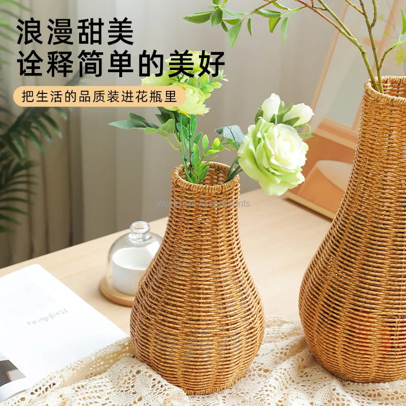 Pulan Chinese hand-woven desktop vase simulation decorative flower device flower basket zen flower vase cover
