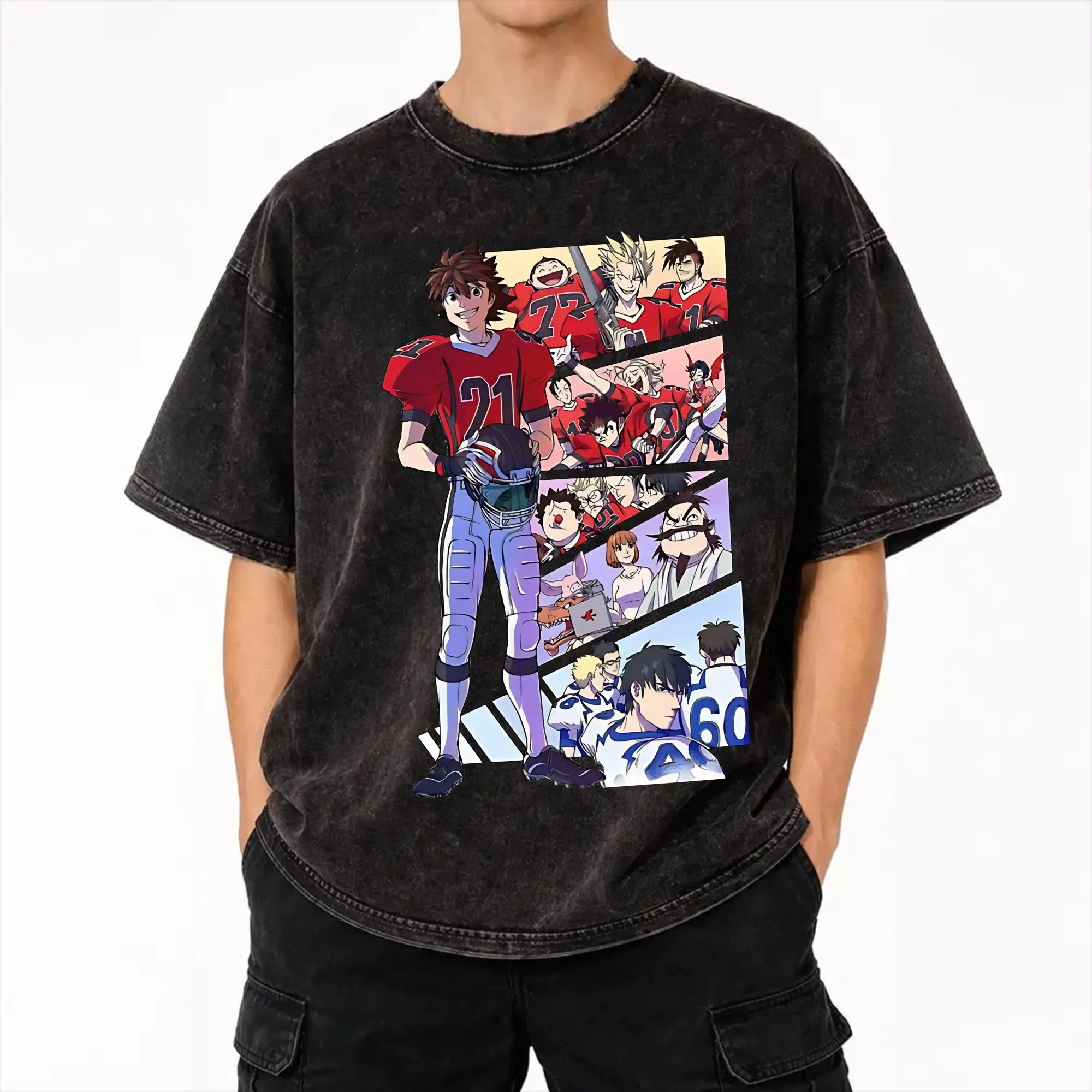 Camisetas Eyeshield 21 de edición especial con diseños artísticos, estilo Hip Hop, lavadas, de manga corta, oversize, para hombre y mujer, estilo urbano.