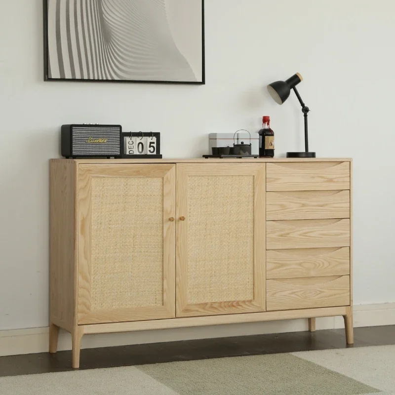 

Ash wood double door four draw dining side cabinet log wind simple bedroom dining room storage cabinet storage foyer cabinet