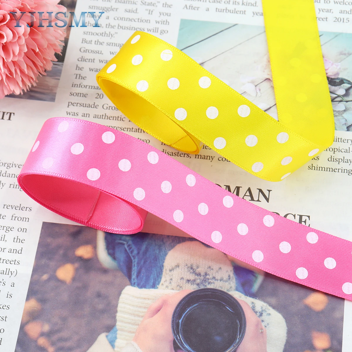 1 Inch Polka Dot Satin Ribbon, 100% Polyester Ribbonn with White Dots for Wreath Bow DIY Sewing Projects Floral Bouquets