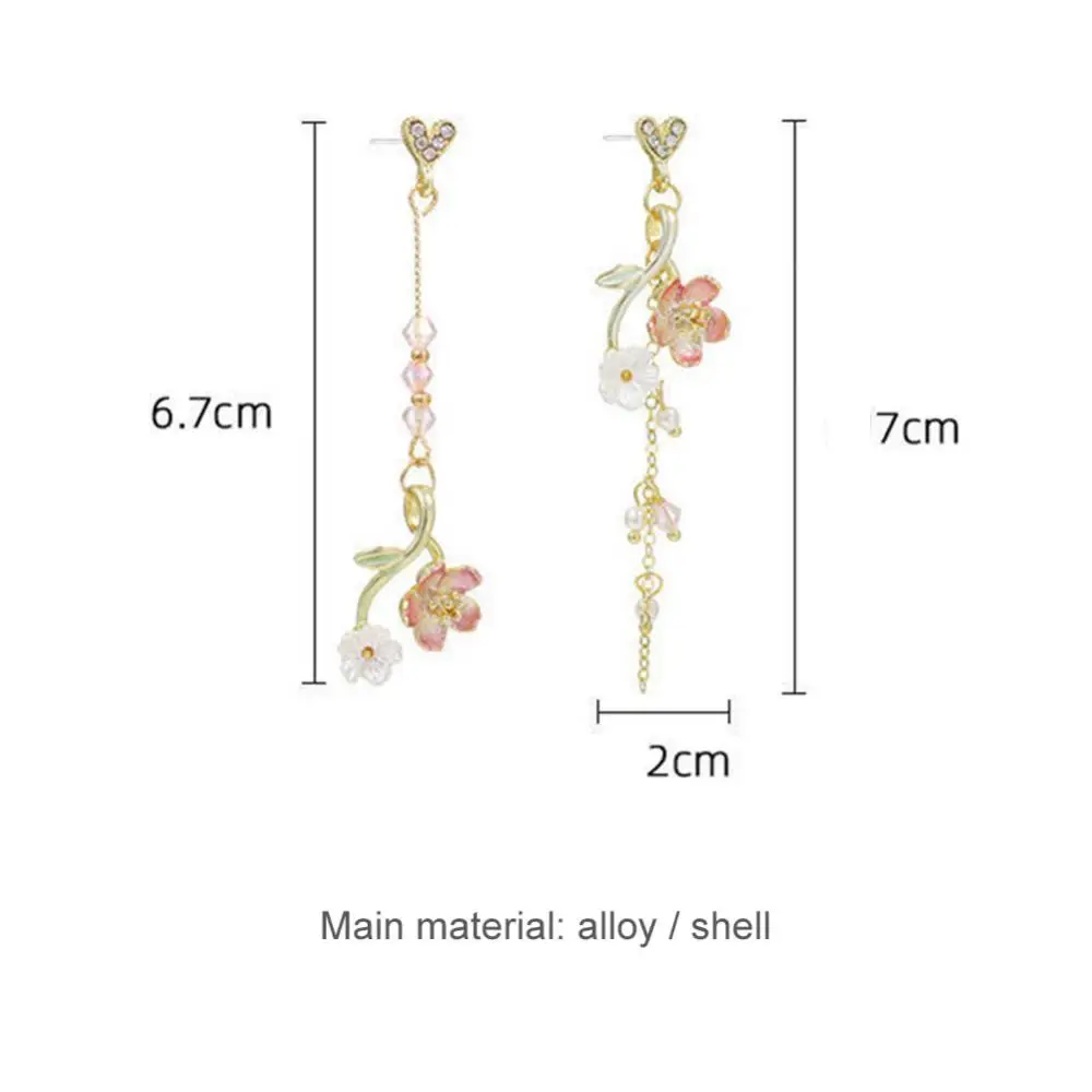 1~4PAIRS Cherry Blossom Cute Delicate Super Cute Asymmetric Earrings Super Fairy Stylish Booming Girl Ins Style Charming Elegant