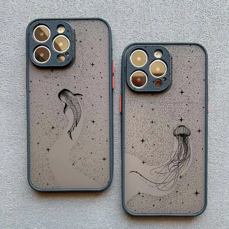 Ocean Animal Cute Dolphin Sea Turtle Painting Phone Case For iPhone 16 15 14 11 12 13 Pro Max Mini 7 8 Plus SE X XR XS Cover