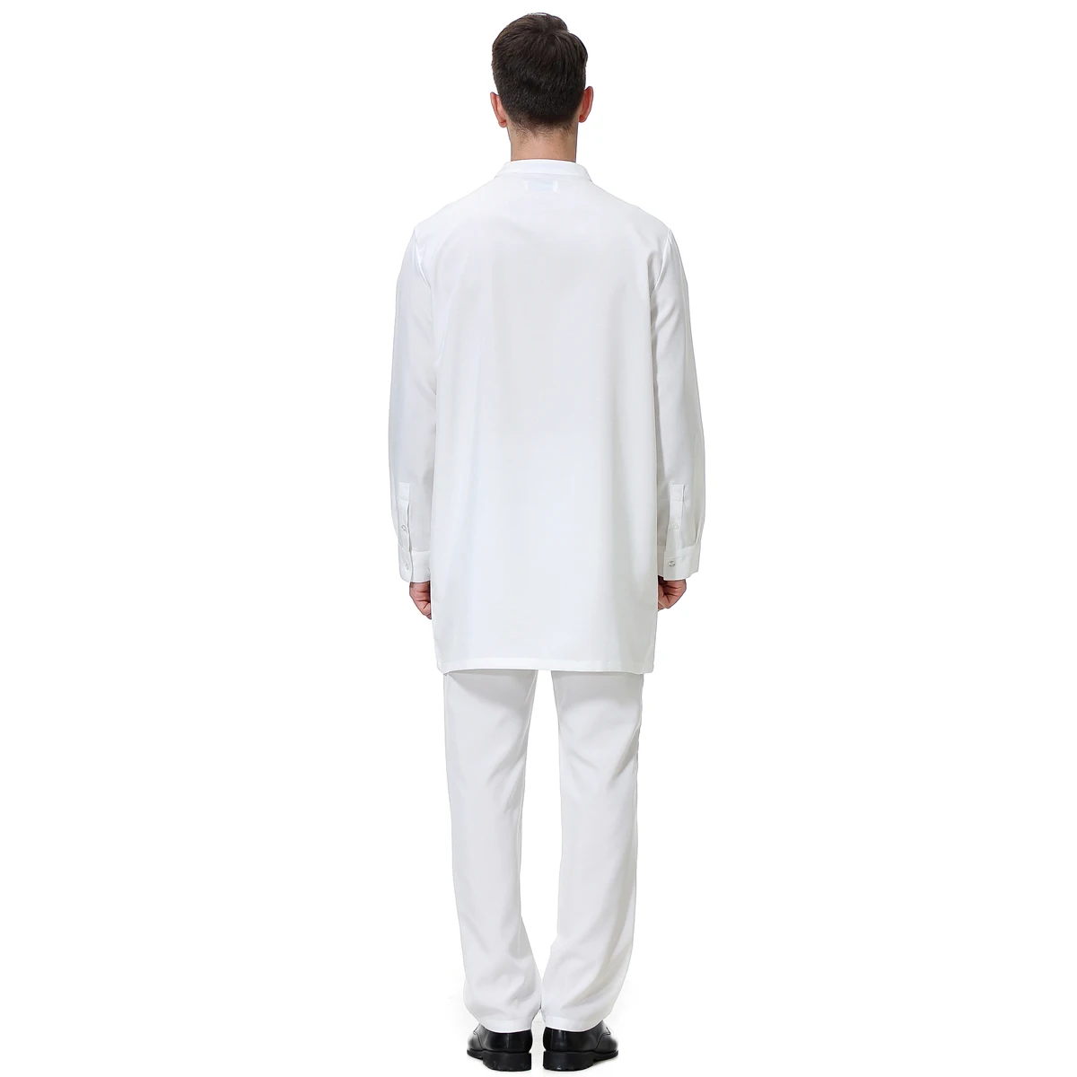 2 PCS Muslim Men Long Sleeves Chinese Collar Packet Color Contrast Robe Long Pants  Arab Male Thobe Ramadan Eid Clothes