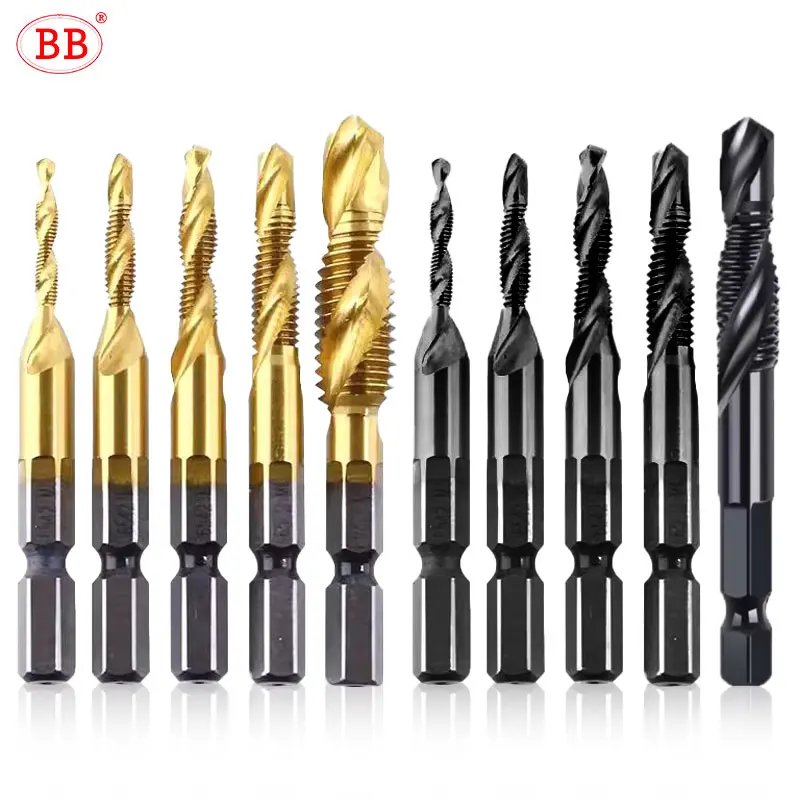 bb tap drill bit combinacao tin hss carbide iso h2 metric machine hand thread drilling tool hex square shank conjunto para metal wood 01