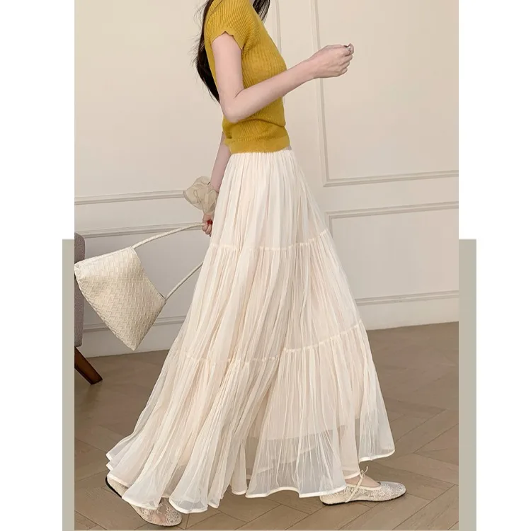 

Плиссированная длинная юбка-солнце из полиэстера Gentle Wind Lotus Le Net, свободная, широкая, в стиле ципао