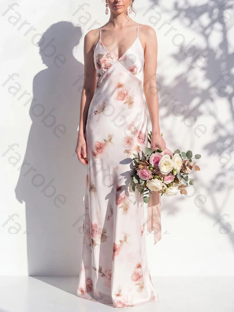 Customized Sexy Spaghetti Straps Sheath Bridesmaid Dresses Elegant Backless Evening Dress Exquisite High Quality Prom Party Gown