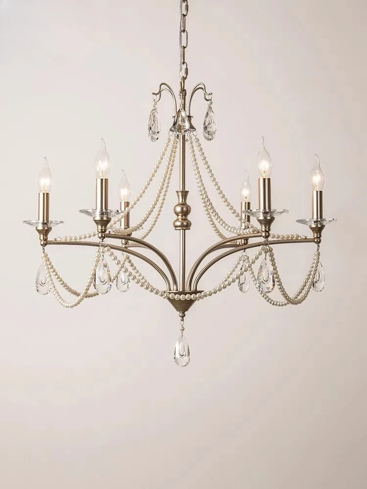 

French retro chandelier living room light simple American villa model room bedroom light luxury silver creative personalized cha