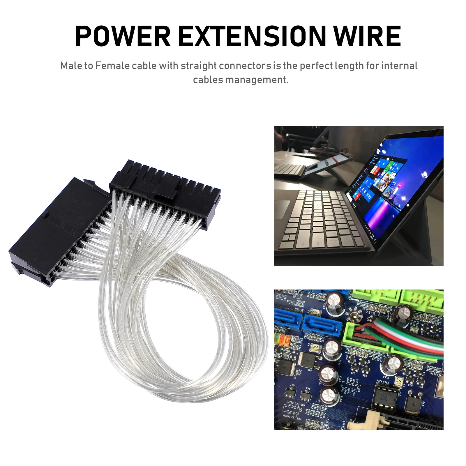 

24Pin Motherboard Pin Male To Female Computer Wire Latch Secure Connection Supply Extension For Pccomputer