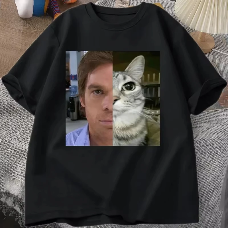 Y2k Harajuku Tops Dexter Morgan Cat T-shirts Funny Vintage Short Sleeve O Neck Print Tshirt Casual Loose Streetwear Unisex