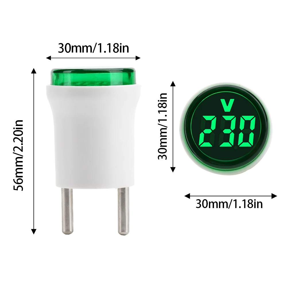 AC 220V/230V LED Voltmeter 30mm Round 50-500V Digital Voltage Meter Voltammeter Indicator Volt Tester Detector Monitor EU Plug