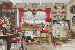 Cross Stitch Kit 5053 Christmas atmosphere in the kitchen 28ct 32ct 14ct Metallic fabric Cloth hand Embroidery Material Kit