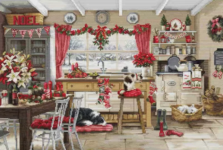 Cross Stitch Kit 5053 Christmas atmosphere in the kitchen   28ct 32ct 14ct Metallic fabric Cloth hand Embroidery Material Kit