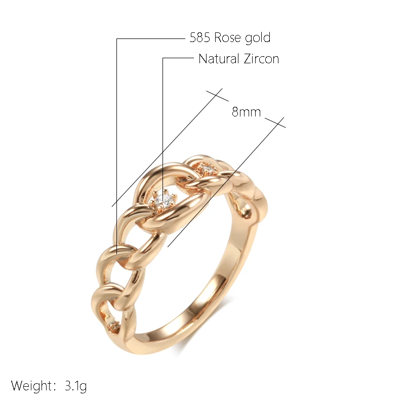 SYOUJYO 585 Gold Color Curb Chain Rings For Women Cubic Zircon Daily Jewelry