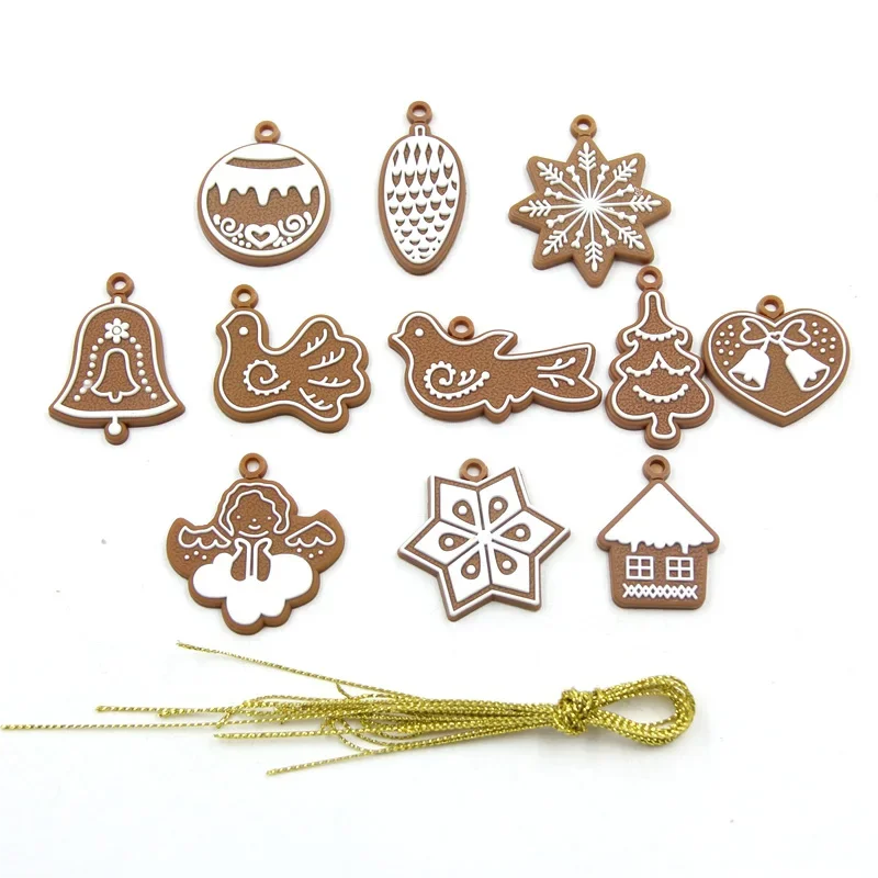 1Set Christmas Soft Rubber Gingerbread Man Ornaments Bell Snowflake Hanging Pendants For Chrismas Tree Decor DIY Gifts Wrapping